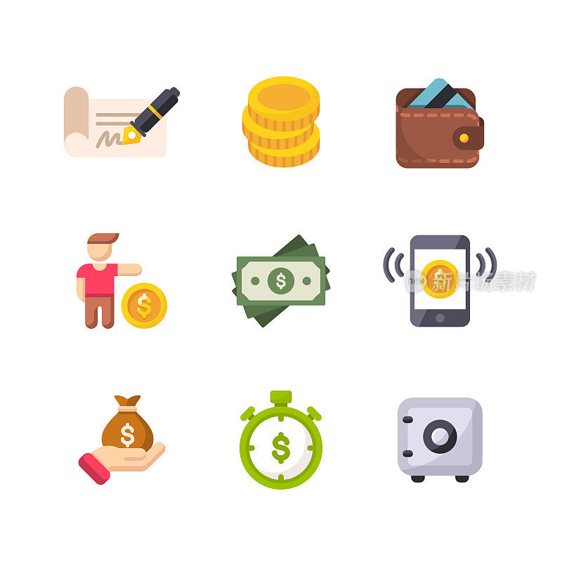 Money and Finance Flat Vector Icons. Pixel Perfect. For Mobile and Web.